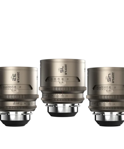 image showing three DZOfilm anamorphic cinematography lenses